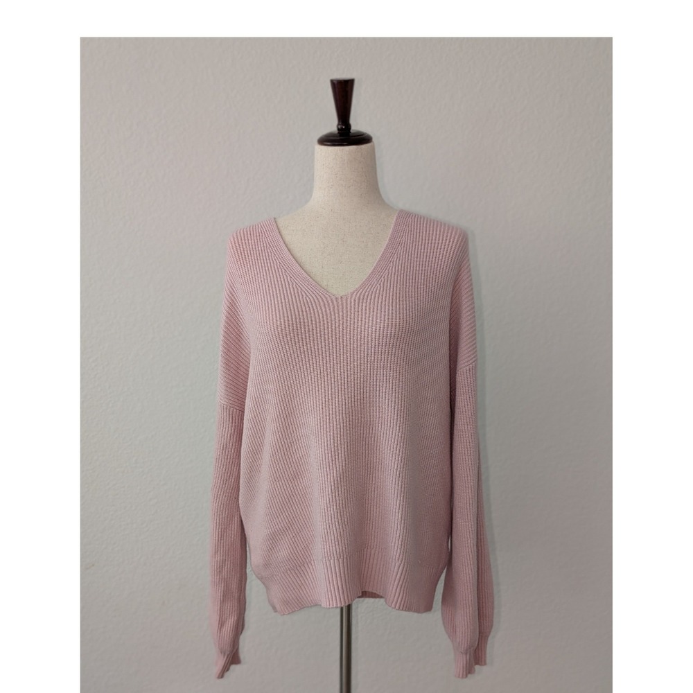 Blu Pepper BPink V-Neck Ribbed Knit Sweater with Sheer Back Bow Detail Pullover